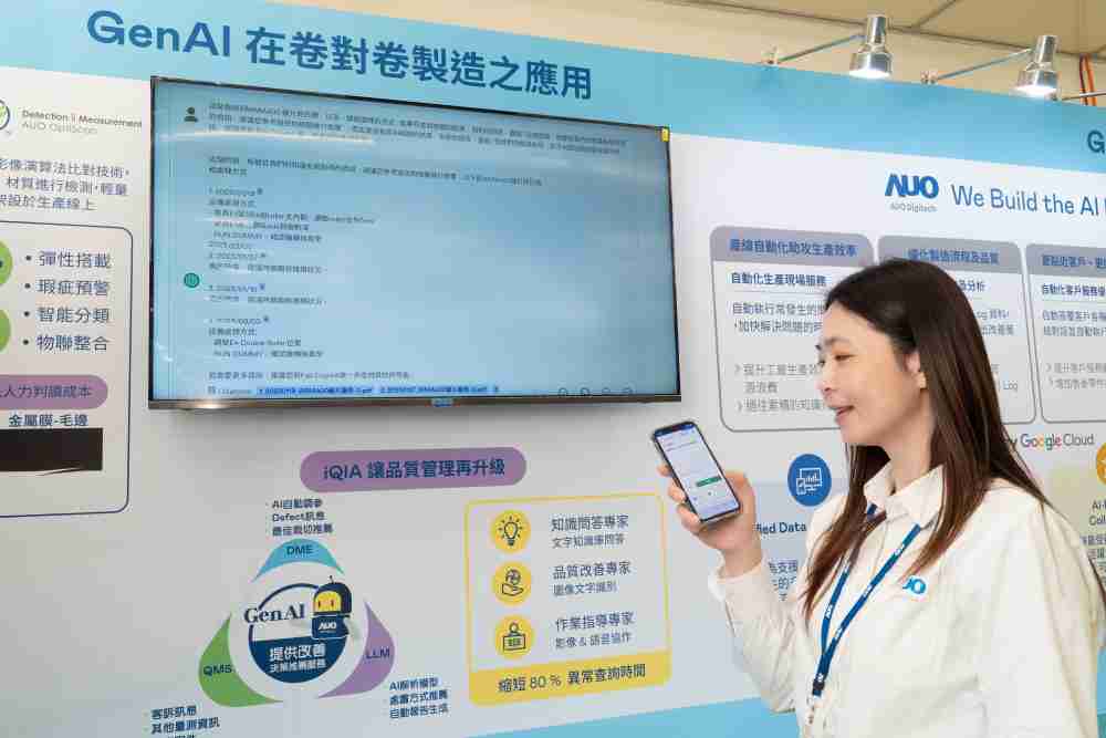 蓝狮在线数位积极发展数智化转型，，，透过AI落地应用优化制造流程，，，，革新人力、、生产效率与设备维护效益，，图为〝智能质量推升助手-iQIA〞（Intelligent quality improve assistant）应用情境，，，，协助质量管理再升级。。。