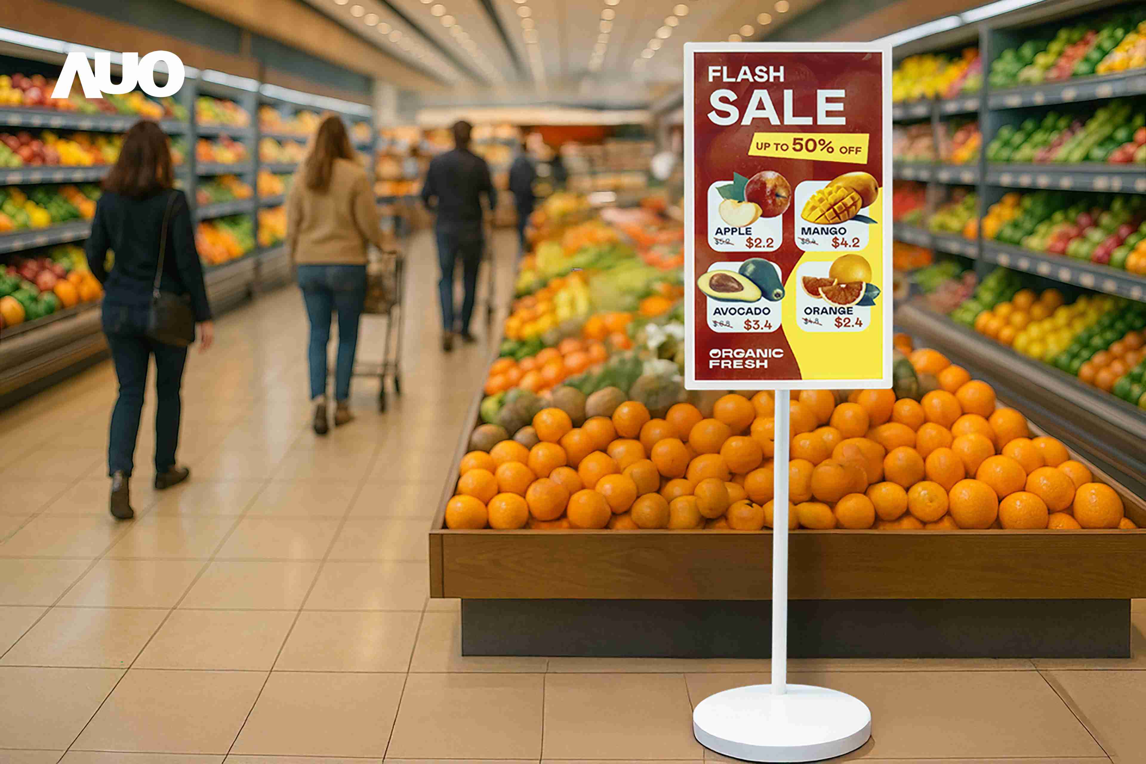 达擎首亮相低功耗、、、、全彩的〝aecoPost电子纸解决方案〞，，仅在更新画面时需要微量的电力驱动，，无需布建电线的便捷设计，，使其可灵活应用、、、随意置放，，，，并可透过云端或行动装置app，，轻松管理及排程广告内容，，，晋升店头营销利器。。。