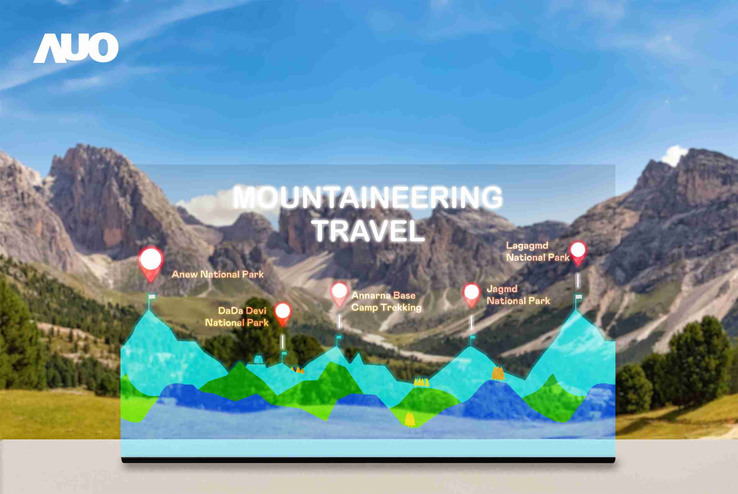 蓝狮在线展示全球单片尺寸最大(*)42吋透明Micro LED显示器拼接而成的〝64吋透明Micro LED显示器〞，，具备高透明度、、、、1,000 nits高亮度、、、、广色域、、、、采用三边无边框的无缝拼接等多重特色，，，呈现超高清、、、、细腻画质而不遮挡后方视觉，，，，满足层峰需求，，，可广泛运用于零售、、、、艺术展览或商业空间等场域